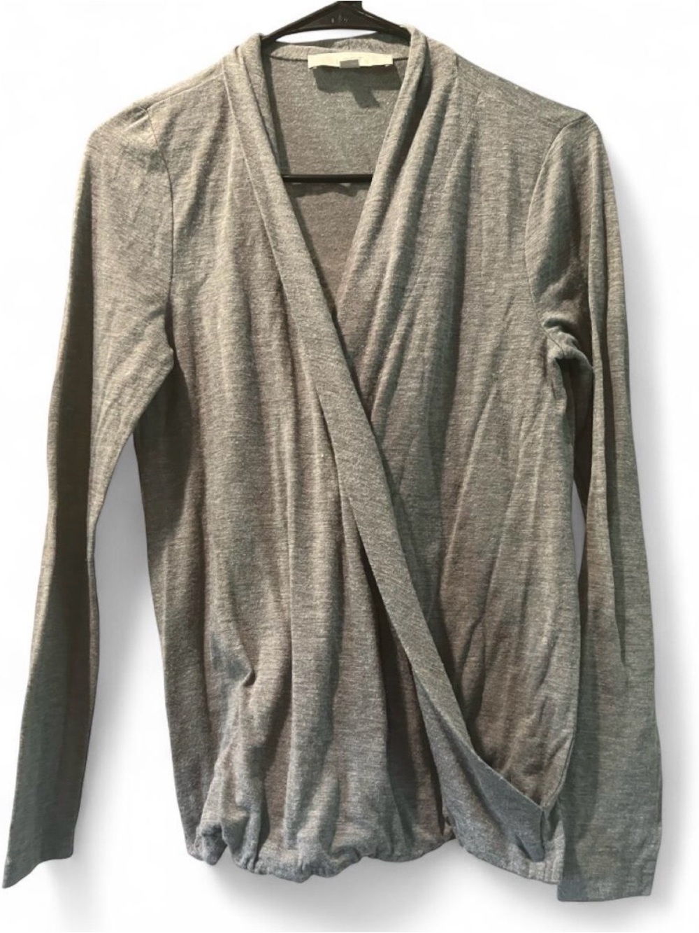 LOFT Gray Wrap-Style Long Sleeve Top